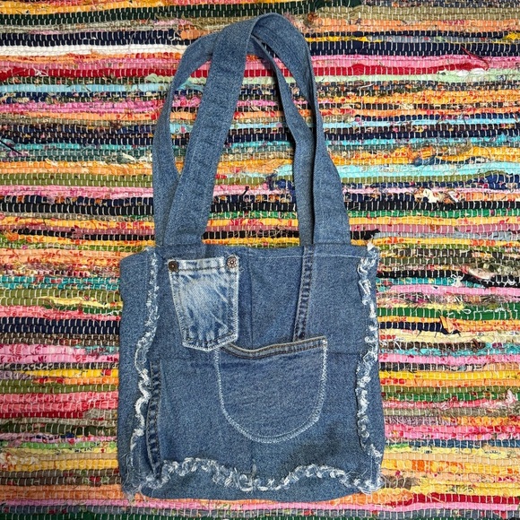 Vintage Handmade Denim Mini Tote Bag – Upcycled Y2K Grunge Vibes - Picture 5 of 6